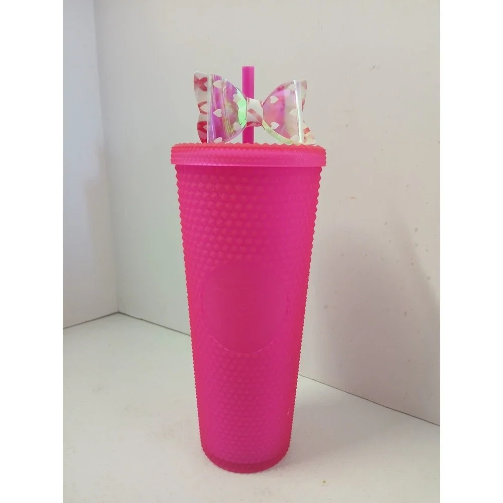 Starbucks 2023 Hot Pink Soft Touch‎ Studded Cold Cup Tumbler 24 oz